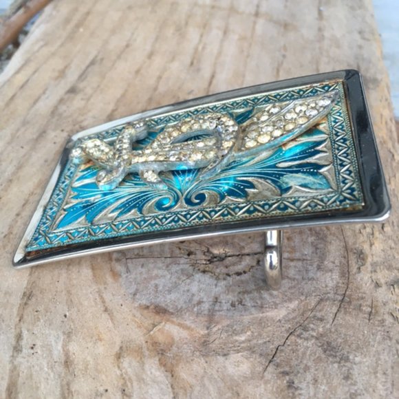 One-of-a-Kind Vintage Cowgirl Cowboy Bling Belt Buckle - Picture 5 of 12